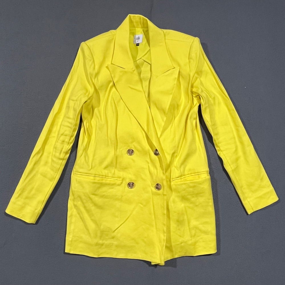 Cabi Blazer Women Size M Yellow Linen Blend Double Breasted 6673 Career Bright